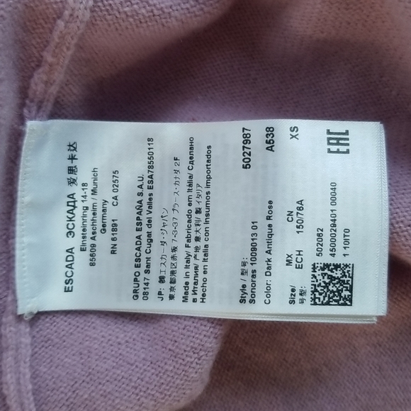 Escada Wool/Cashmere XS Sweater Dark Antique Rose. - Picture 4 of 5
